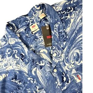 Levi’s Mens 3XL Short Sleeve Camp Shirt Blue Wave Print Relaxed Fit Button Up